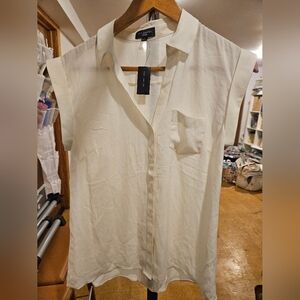 The Limited Ashton White Cap Sleeve Button Up Shirt Size S
